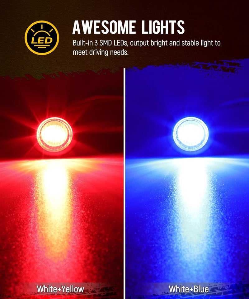 Partsam 10Pcs Dual Revolution 3/4" Round LED Marker Light Red to Blue Auxiliary Light Side Marker Clearance Light Indicators with Bullet Connector for Trailer Truck Pickup Camper RV - Image 2